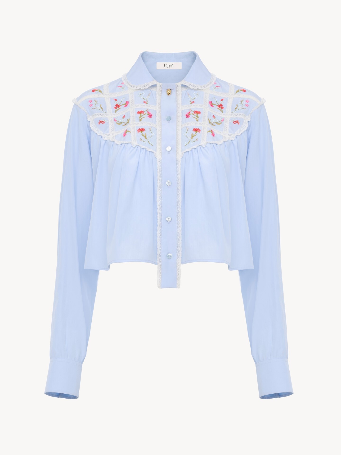 Cropped blouse in silk, cotton poplin & lace - 2.0