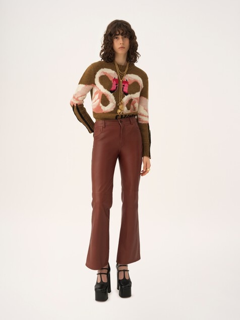 Flared trousers in leather