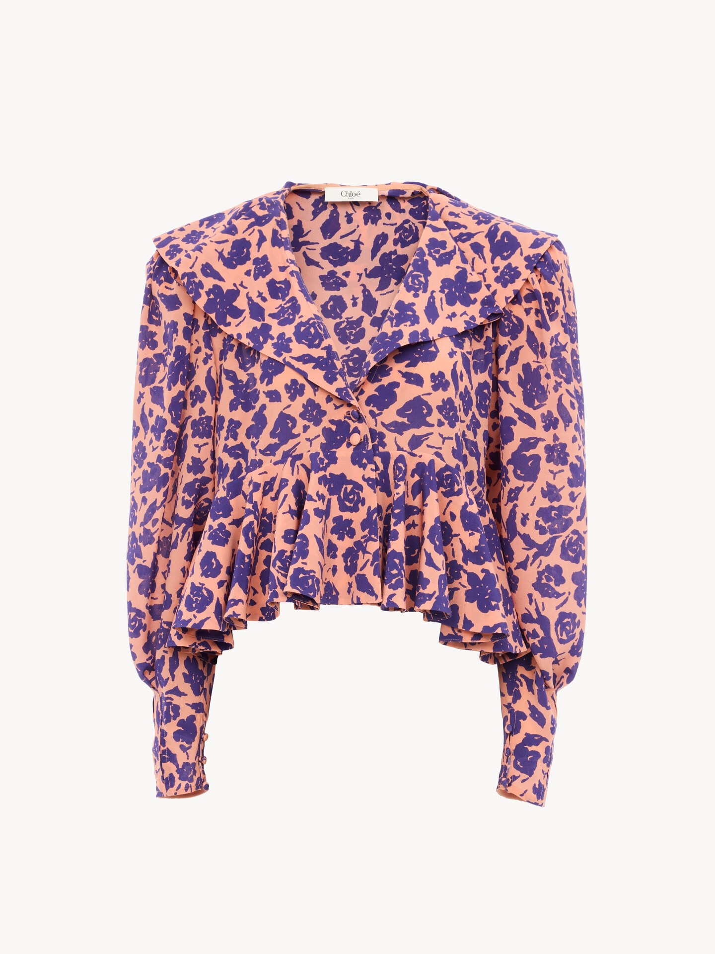 크레이프 드 신 V-넥 러플 탑 - 2