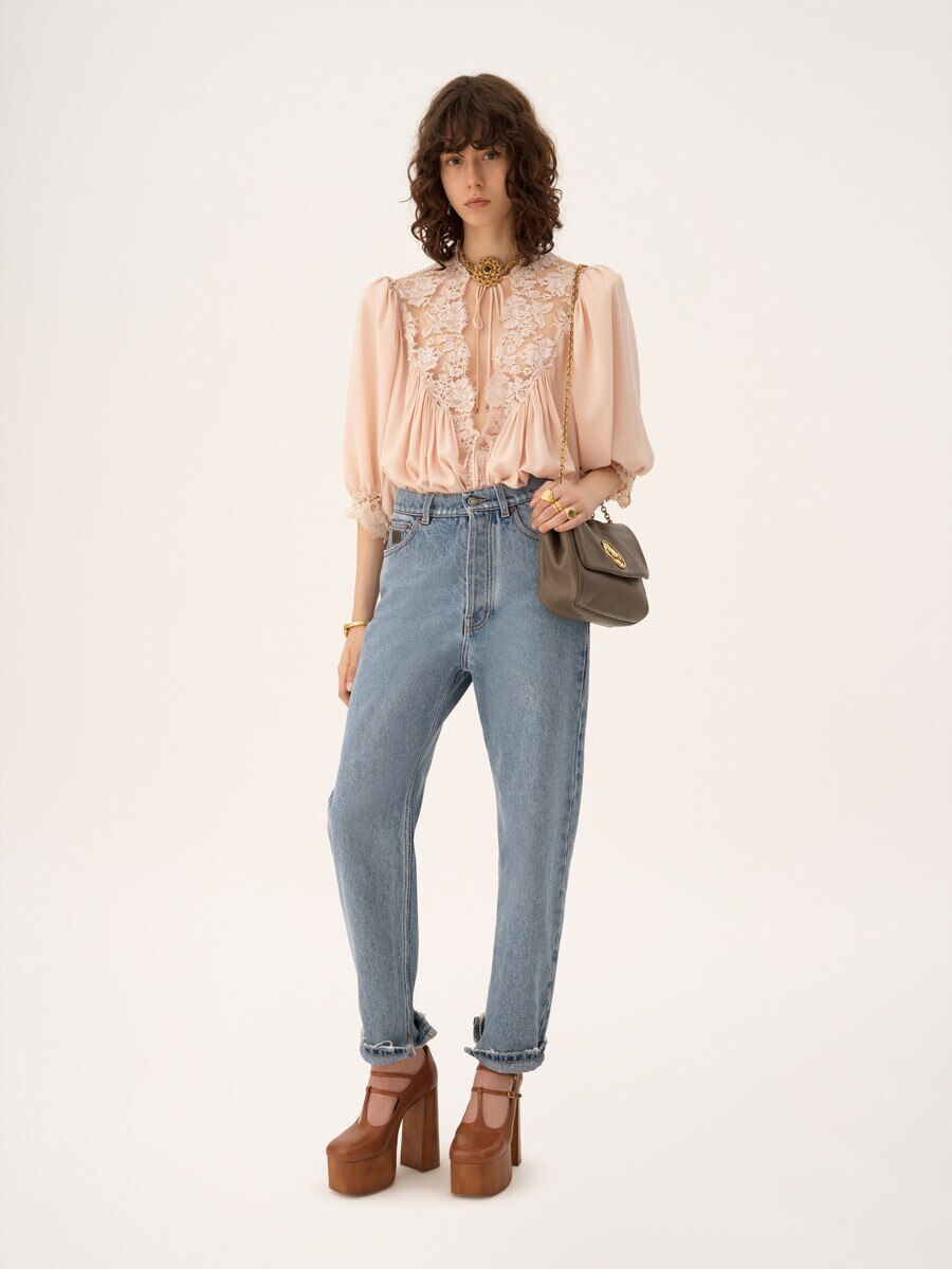 Jean fusel&eacute; taille haute en denim - 3