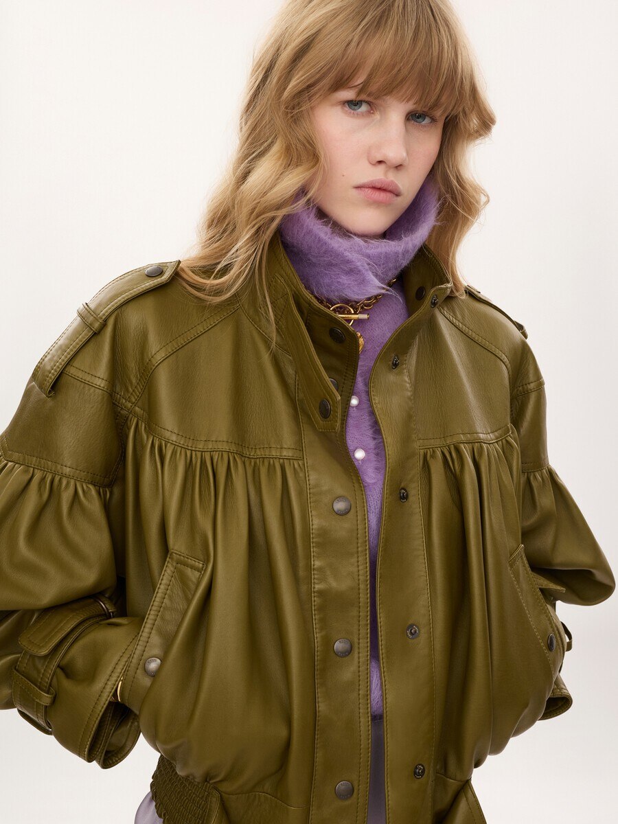 High-neck cropped jacket in leather - 7
