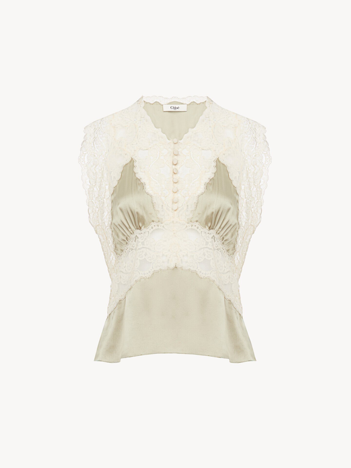 V-neck top in silk satin & lace - 2