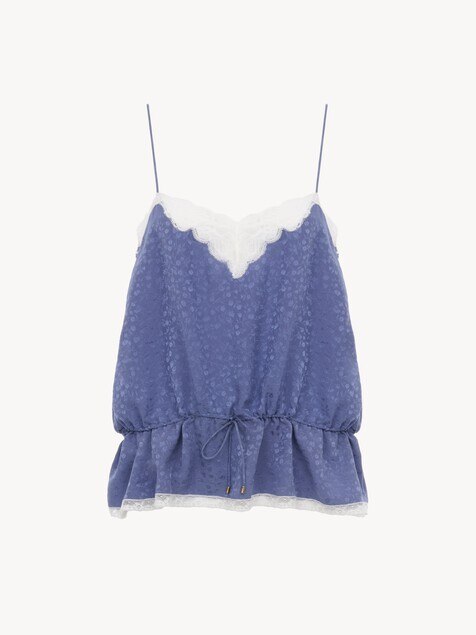 Camisole top in silk jacquard & lace
