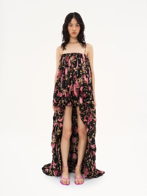 Hinten l&auml;nger geschnittener &auml;rmelloser Jumpsuit aus Seiden-Charmeuse