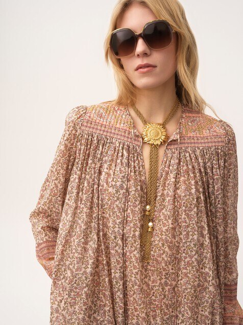 Gathered tunic dress in cotton voile