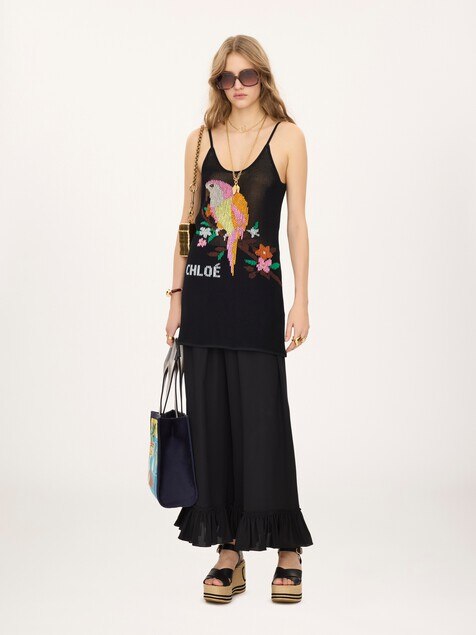 Thin-strap fitted logo mini dress in a cotton mesh knit