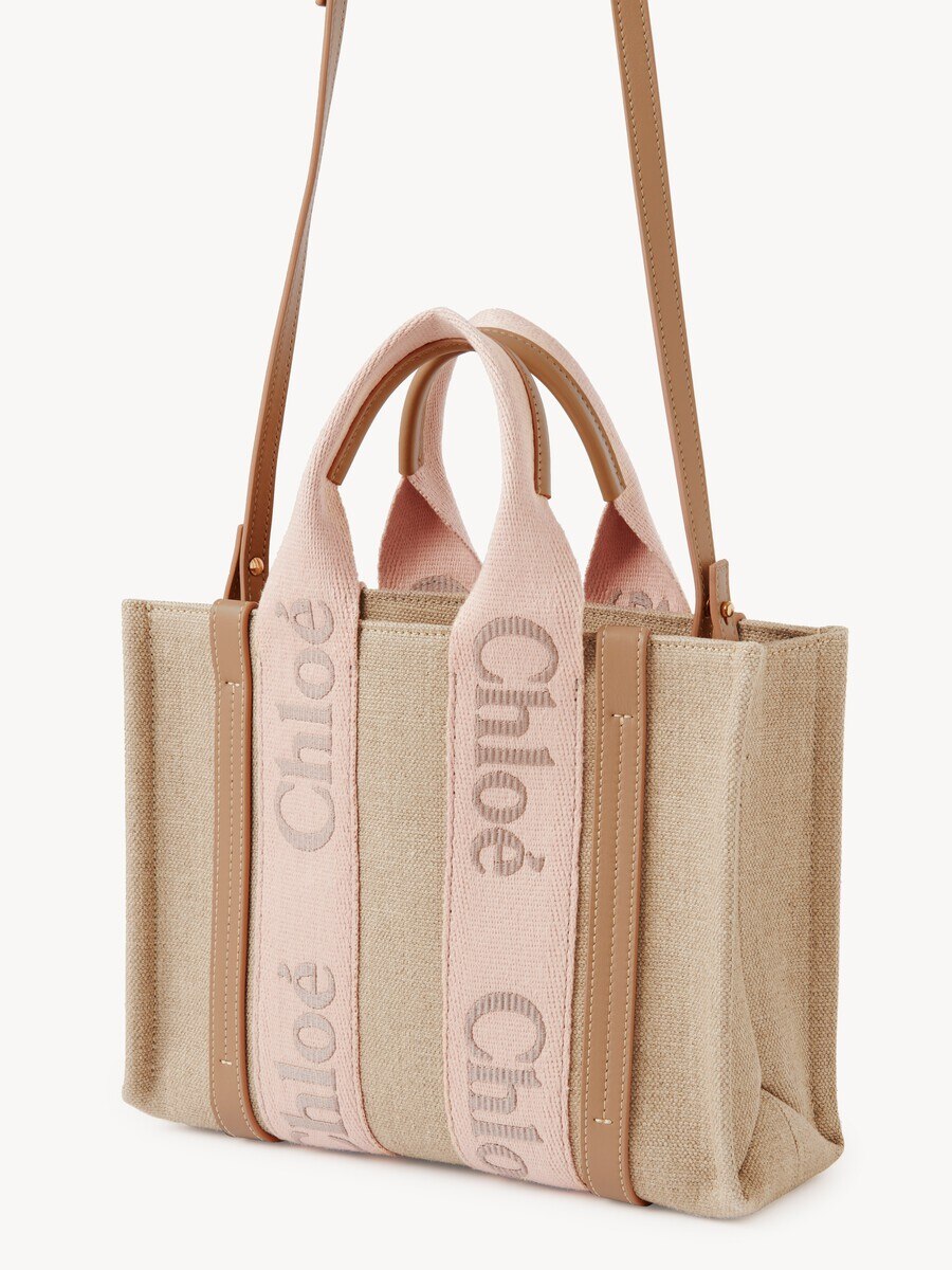 Small Woody tote bag in linen - 6
