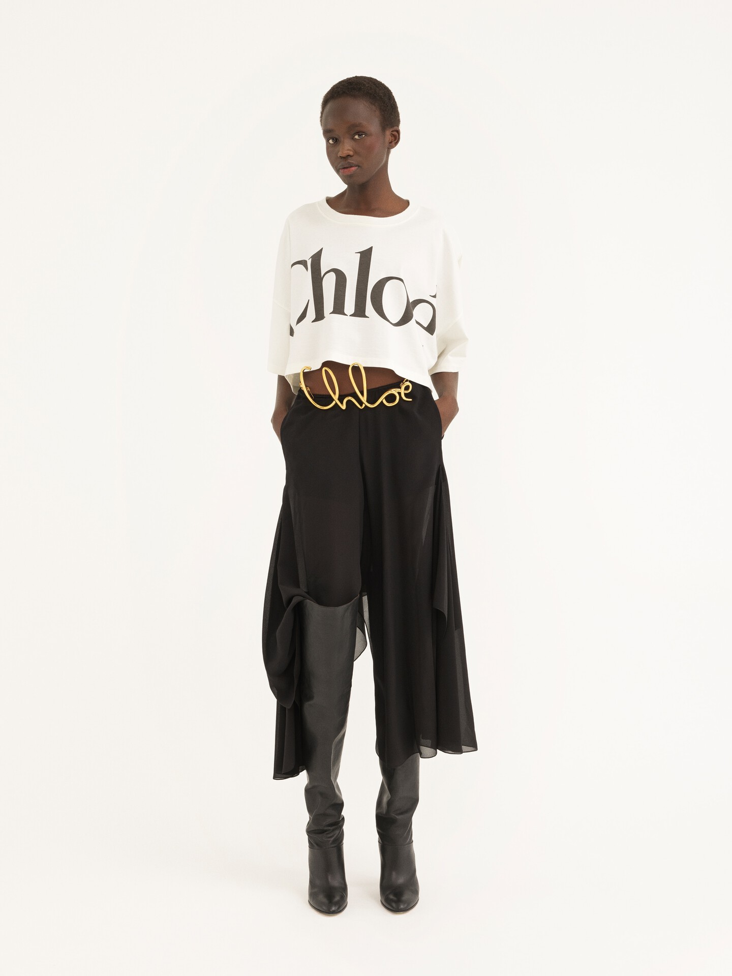 Camiseta cropped de corte boxy con logotipo de jersey de algod&oacute;n - 3