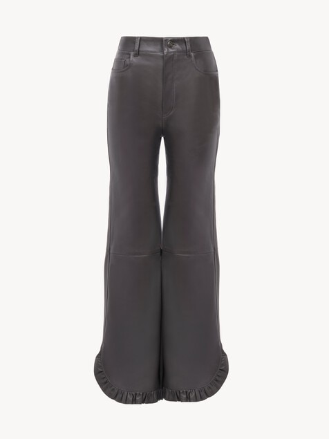 Ruffled flared pants in leather