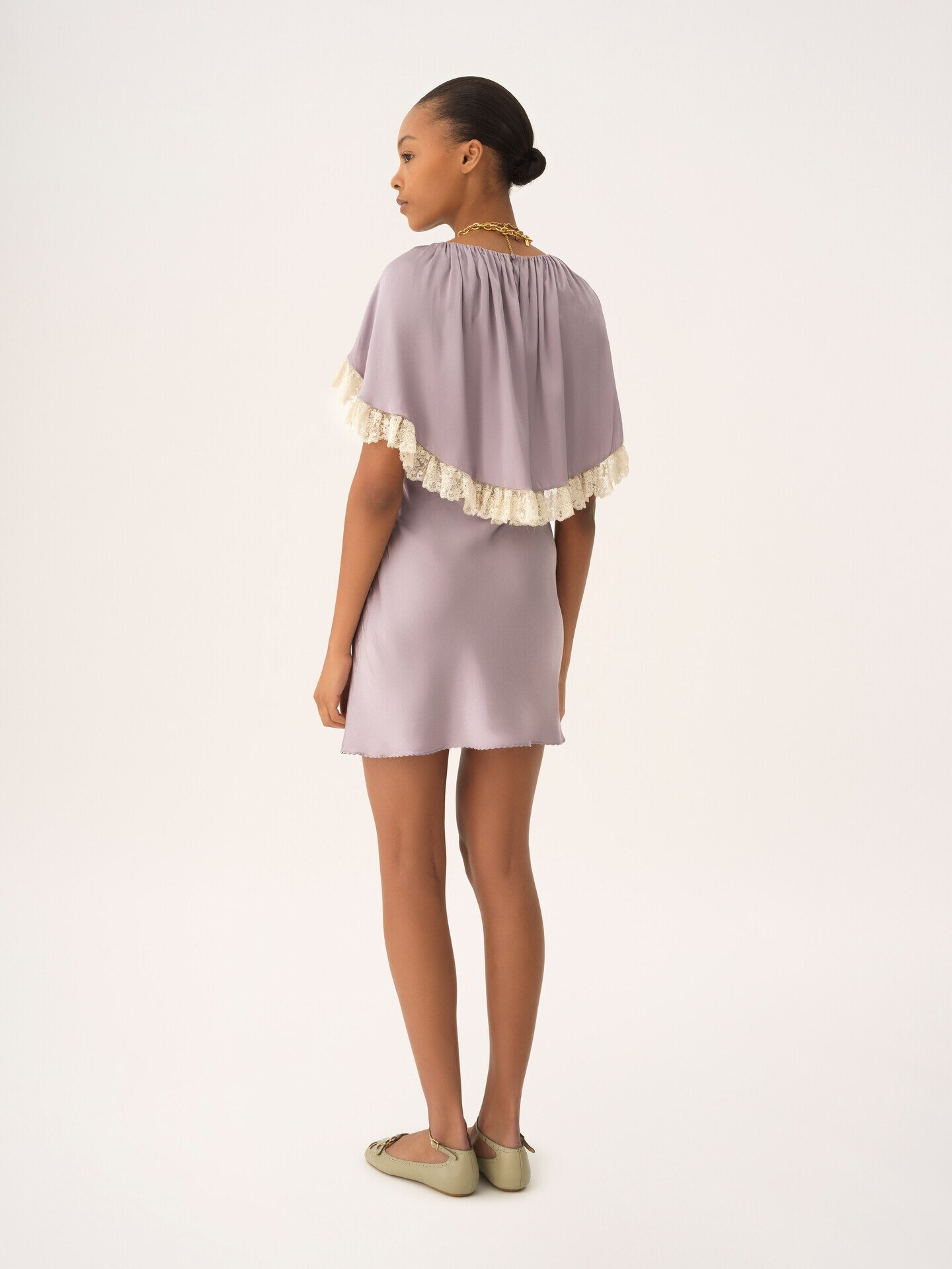 ウォッシュドシルクサテン＆レース製ミニケープドレス - 5