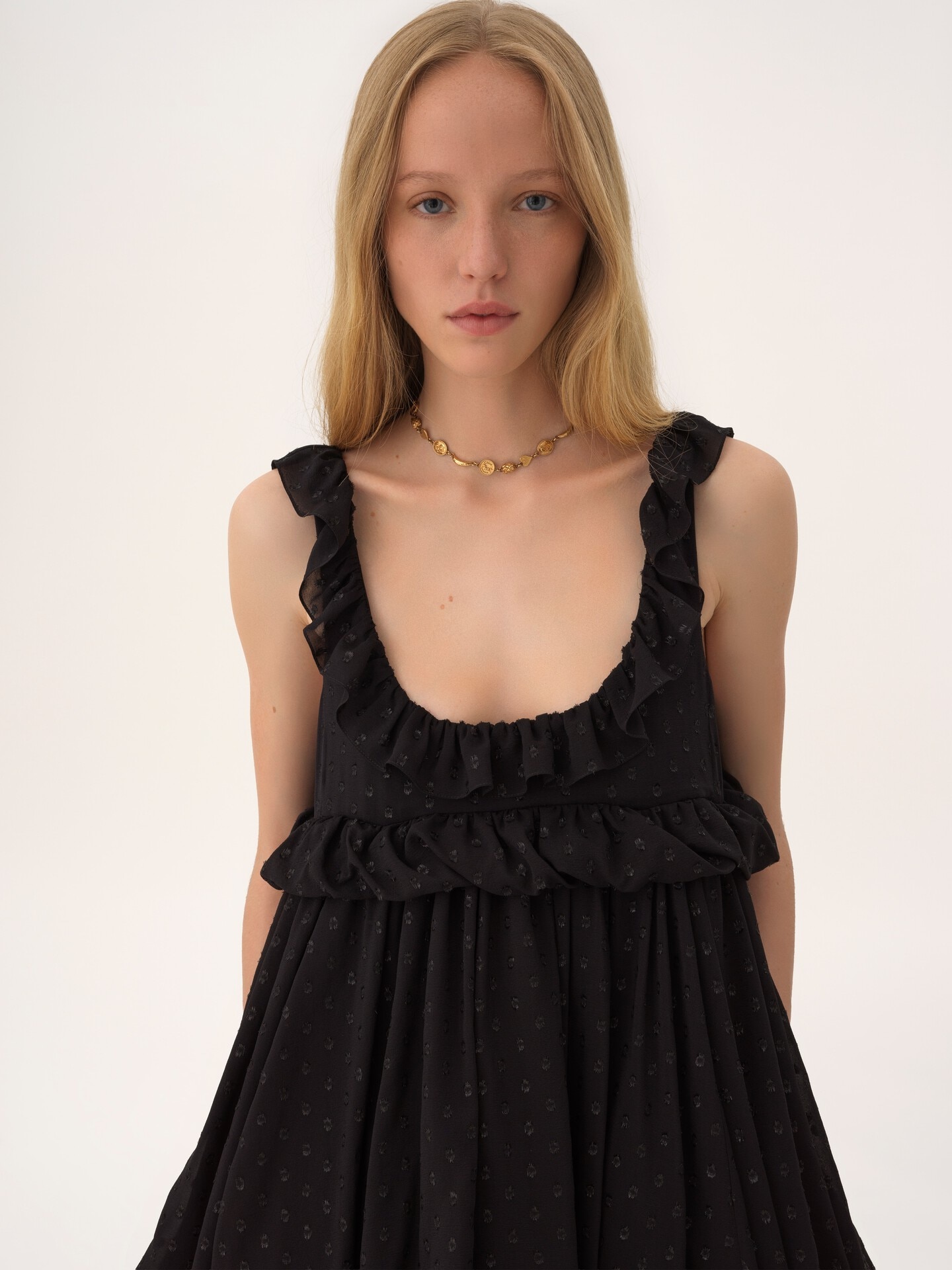 Robe sans manches asym&eacute;trique en georgette de soie et lurex - 7