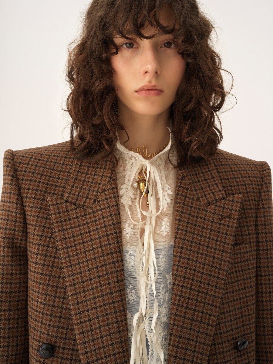 Double-breasted tailored jacket in houndstooth wool - 9