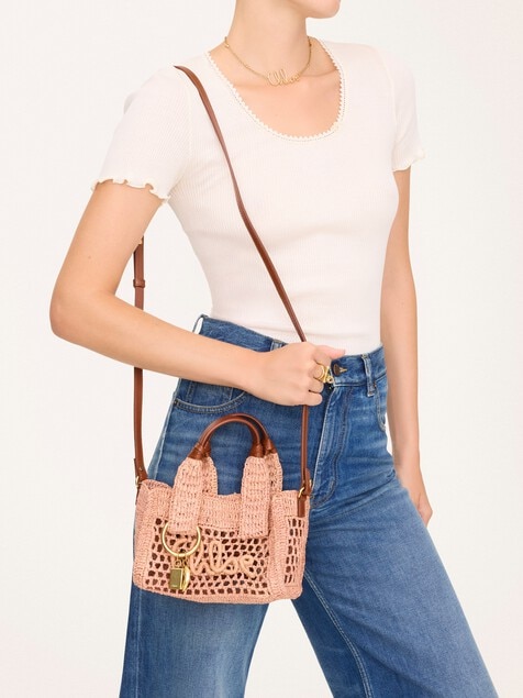 Minibolso tote Summer Banana East-West de rafia
