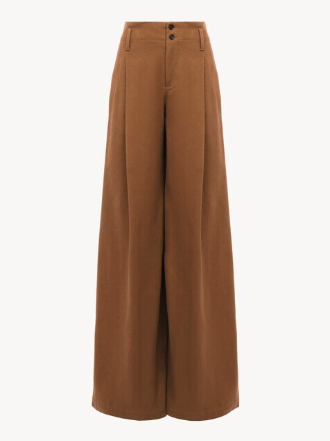 Hoch taillierte Hose mit weitem Bein aus Baumwollcanvas