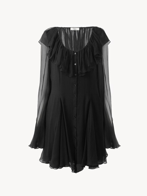 Pleated mini dress in silk mousseline
