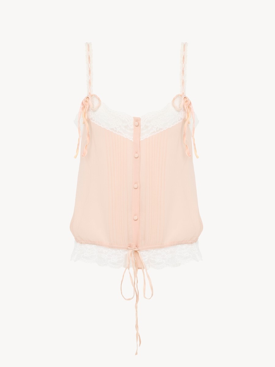 Drawstring camisole top in silk georgette & lace - 2
