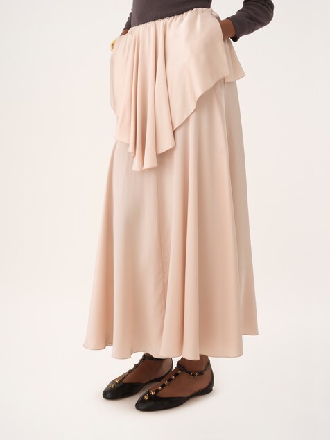 Gonna midi fluida a strati in satin di seta slavato