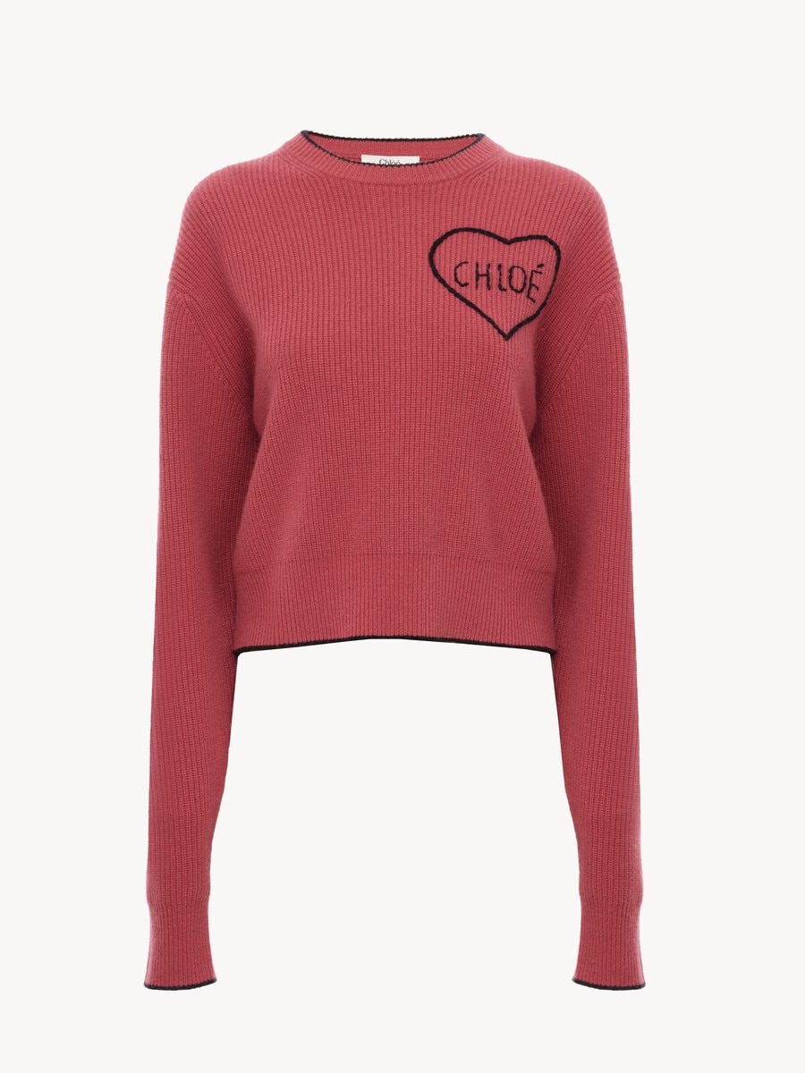 Pullover corto e aderente con logo in maglia di lana - 2