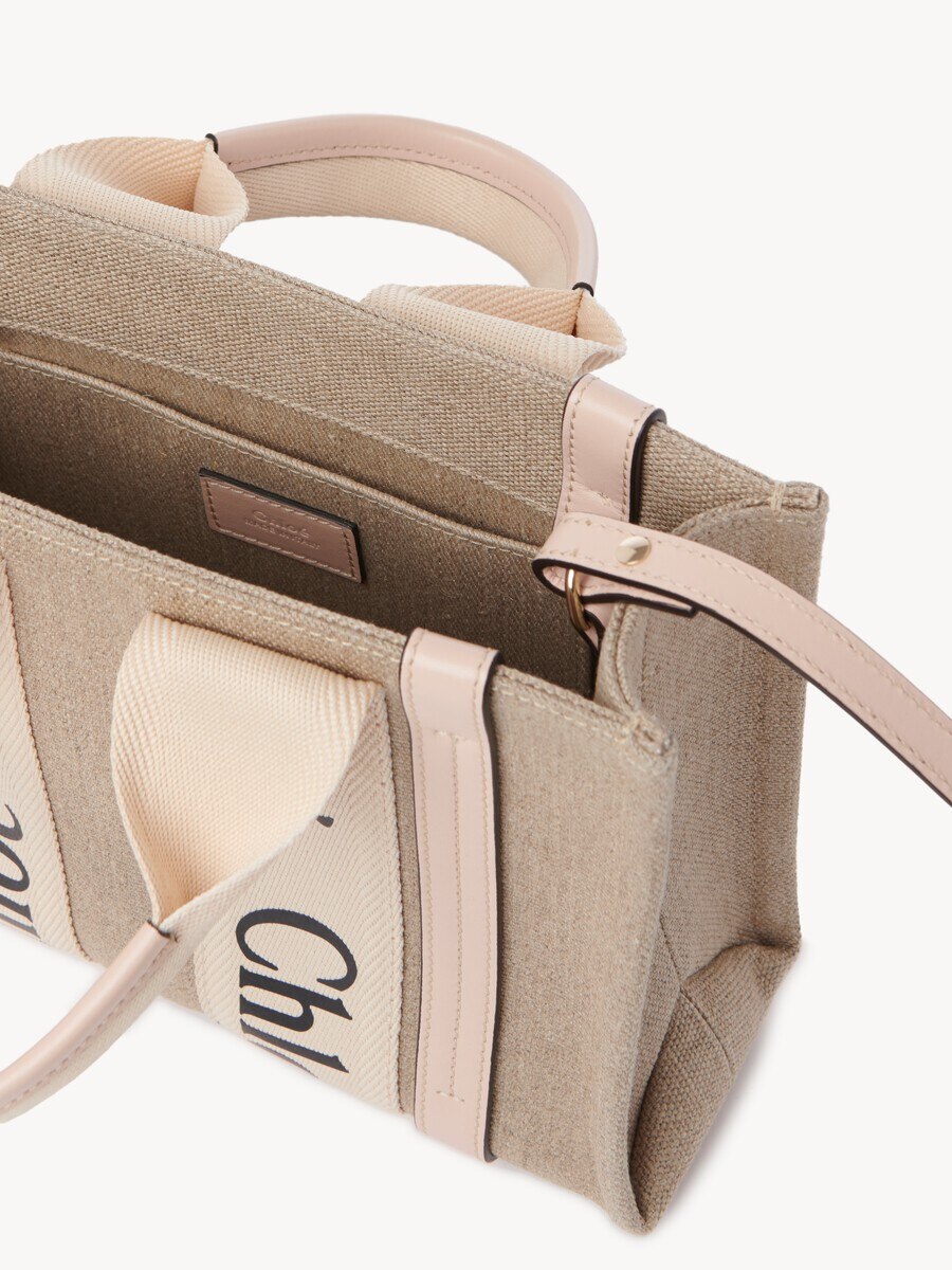 Small Woody tote bag in linen - 6