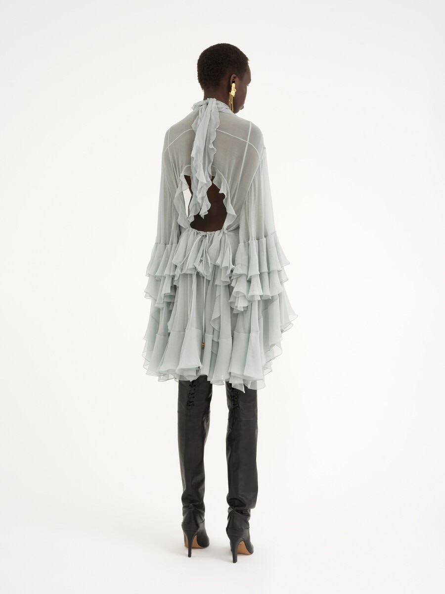 Mini ruffled dress in silk mousseline - 5