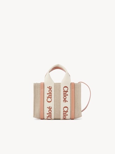 Mini Woody tote bag in linen & leather - 2