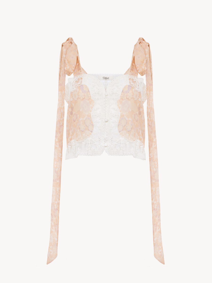 Cropped-Top aus Seidencharmeuse und Spitze mit geknoteten Tr&auml;gern - 2