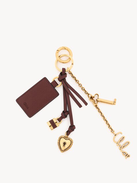 Chlo&eacute; Symbols Heart & Lock key ring bag charm in brass & leather