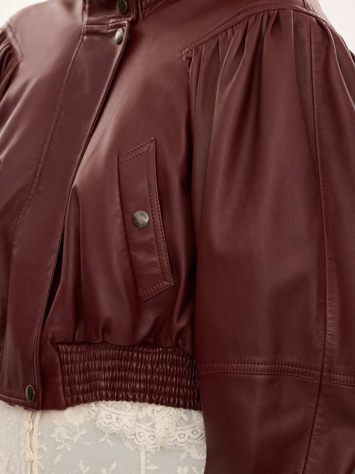 Cropped scarf jacket in leather - 7.0