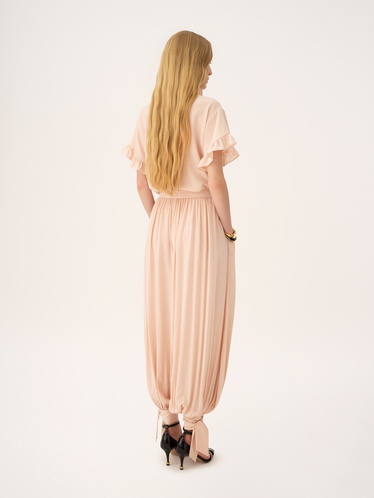 Short-sleeve ruffle top in cr&ecirc;pe de chine - 5