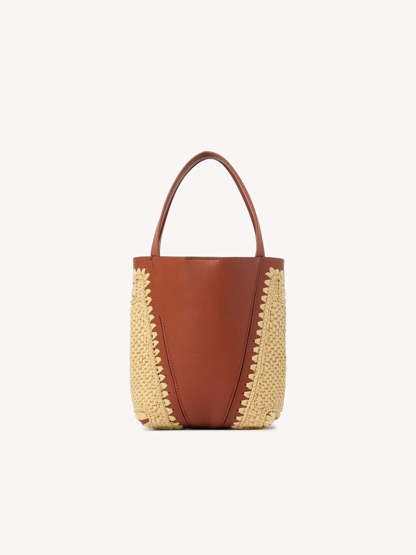 Small Chlo&eacute; Spin tote bag in raffia-effect & leather - 5.0