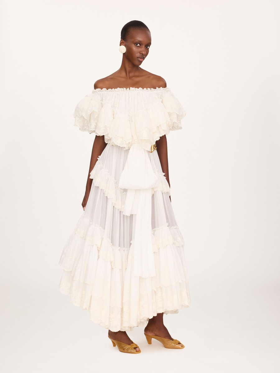 Long ruffled dress in cotton voile - 7