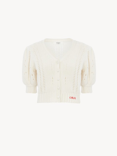 Puff-sleeve cardigan in a wool & cashmere knit