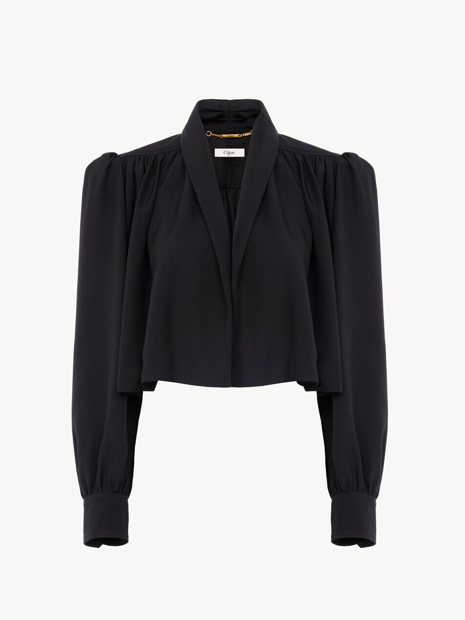 Gathered cropped jacket in washed viscose faille