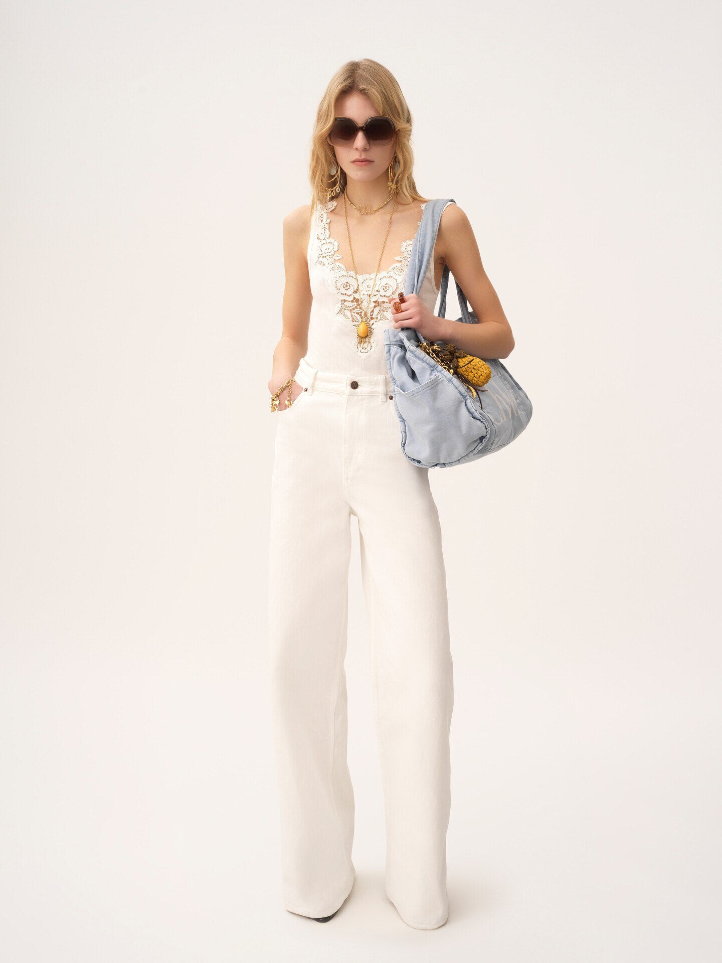 Chole デニム製ワイドレッグジーンズ Wide-leg jeans in denim Night Blue - Chloé