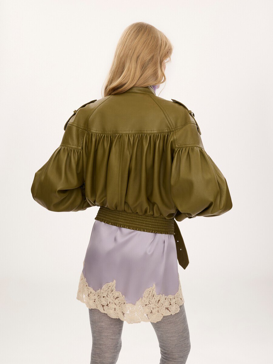 High-neck cropped jacket in leather - 6