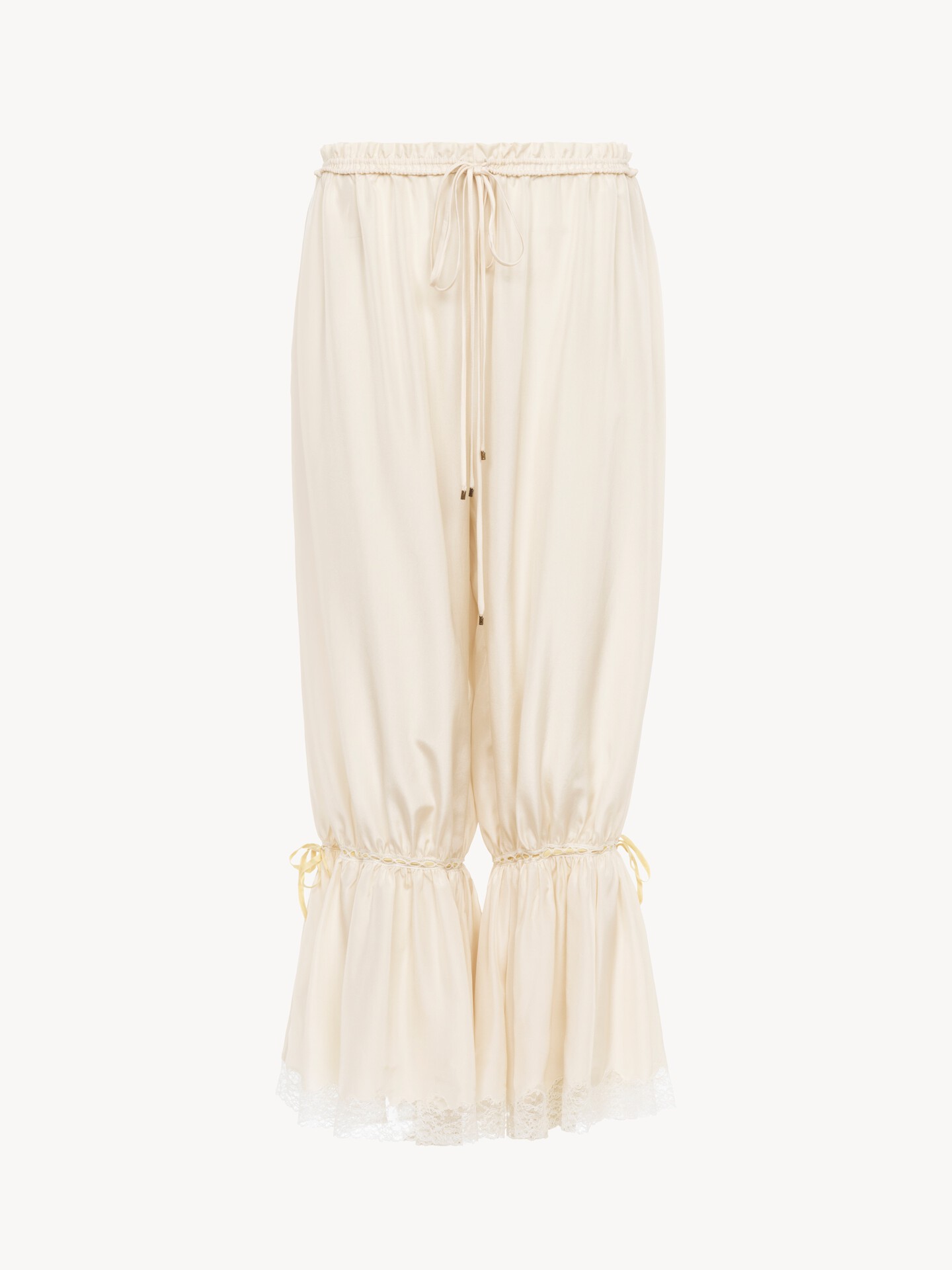 Fluid cropped trousers in washed silk pong&eacute; & lace - 1