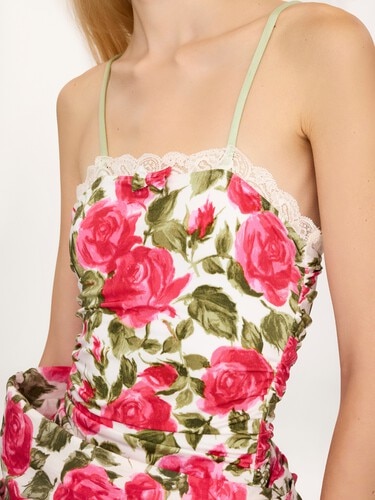 Ruched rose-print bodysuit - 8