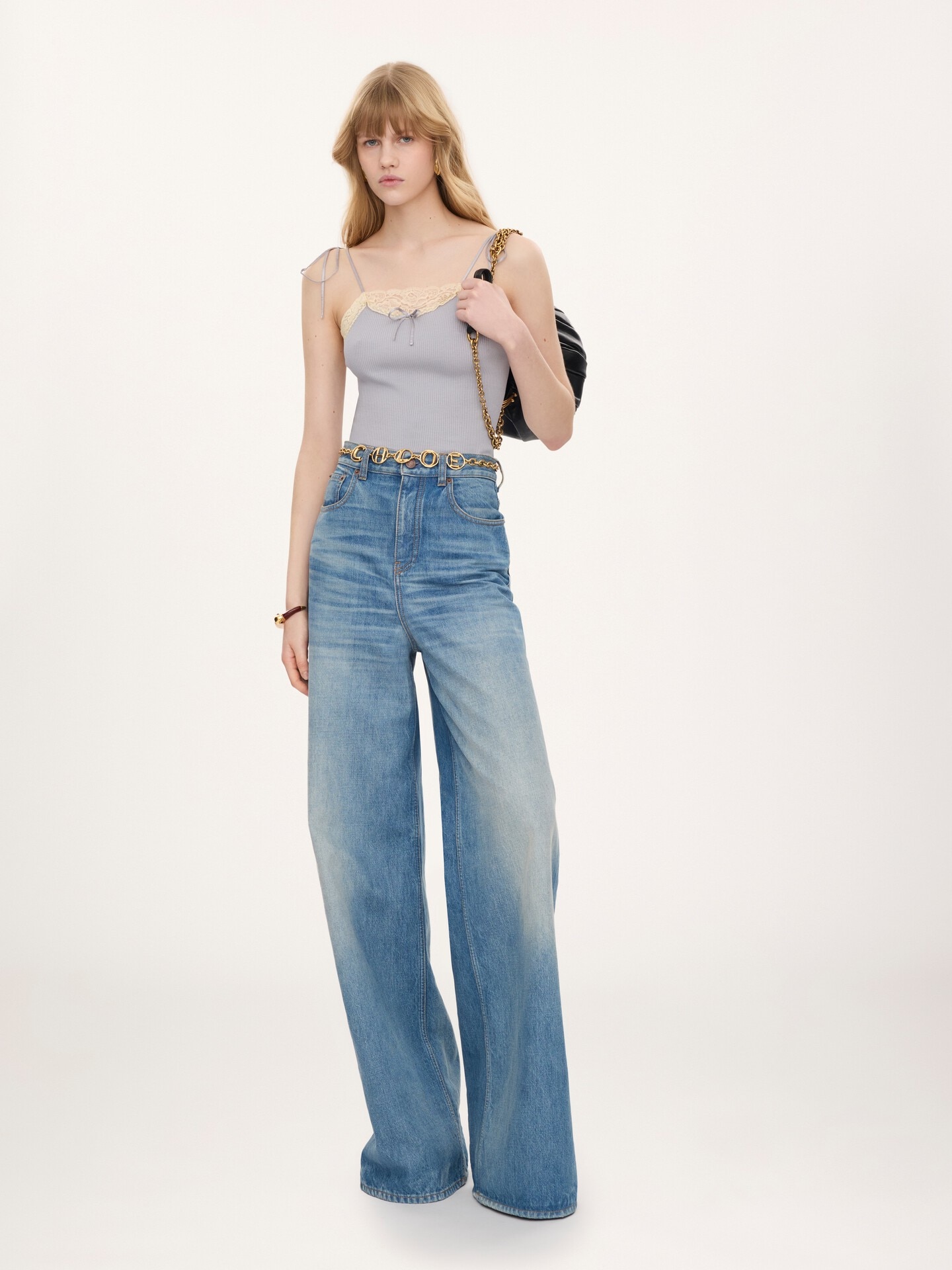 Thin-strap tank top in cotton jersey & lace - 3