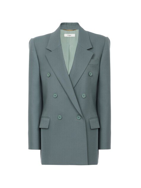 Veste blazer crois&eacute;e en en gabardine de laine