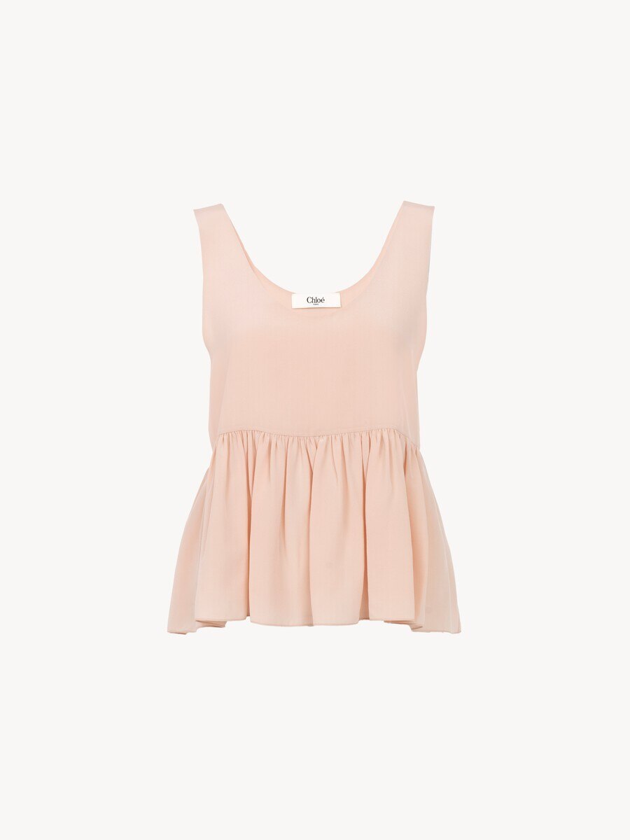 Gathered sleeveless top in cr&ecirc;pe de chine - 2