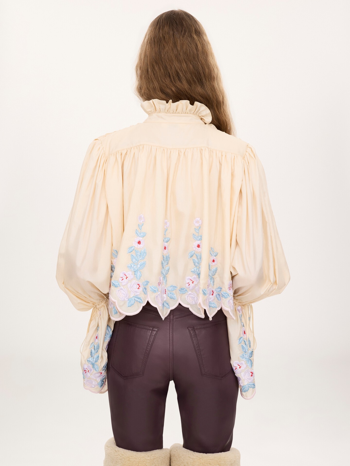 High-neck puff-sleeve top in technical taffeta - 5.0
