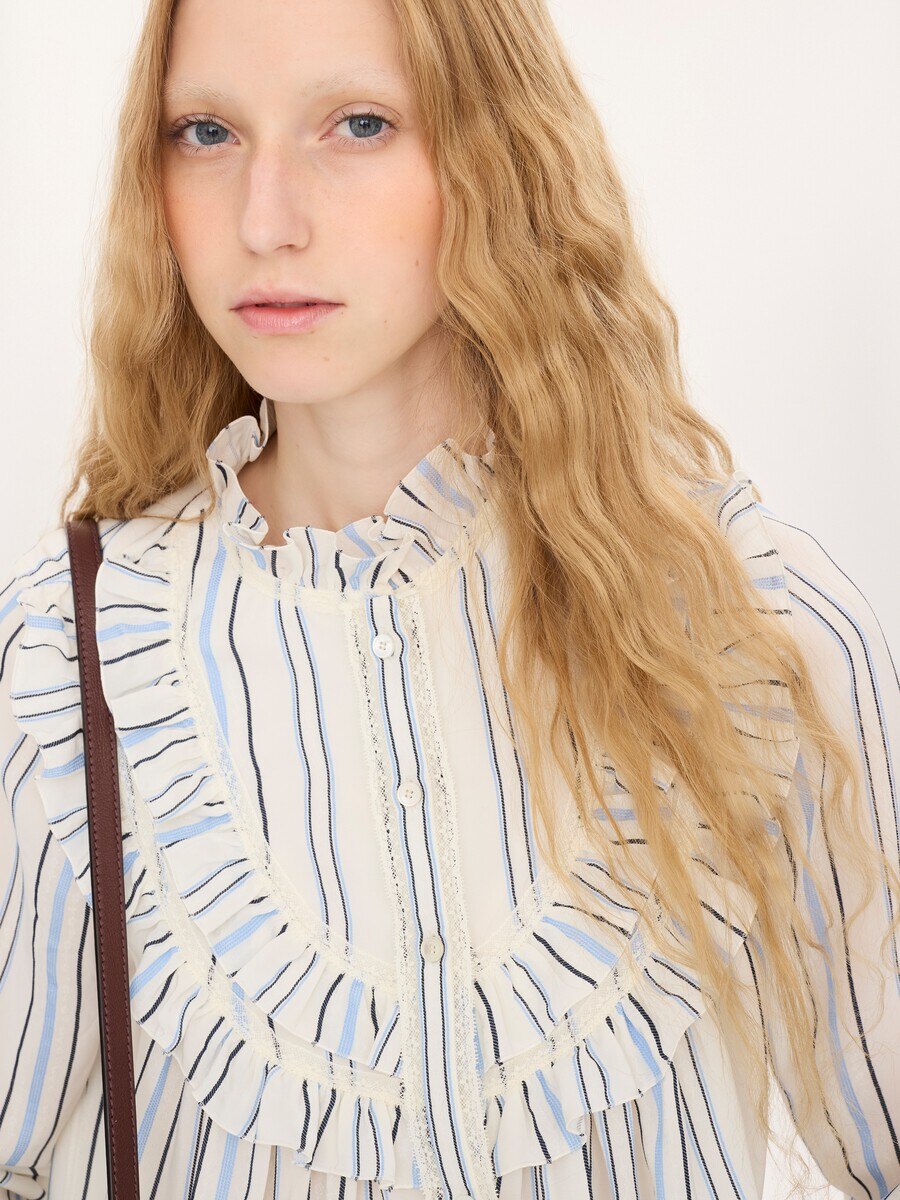 Ruffled blouse in silk jacquard & lace - 6