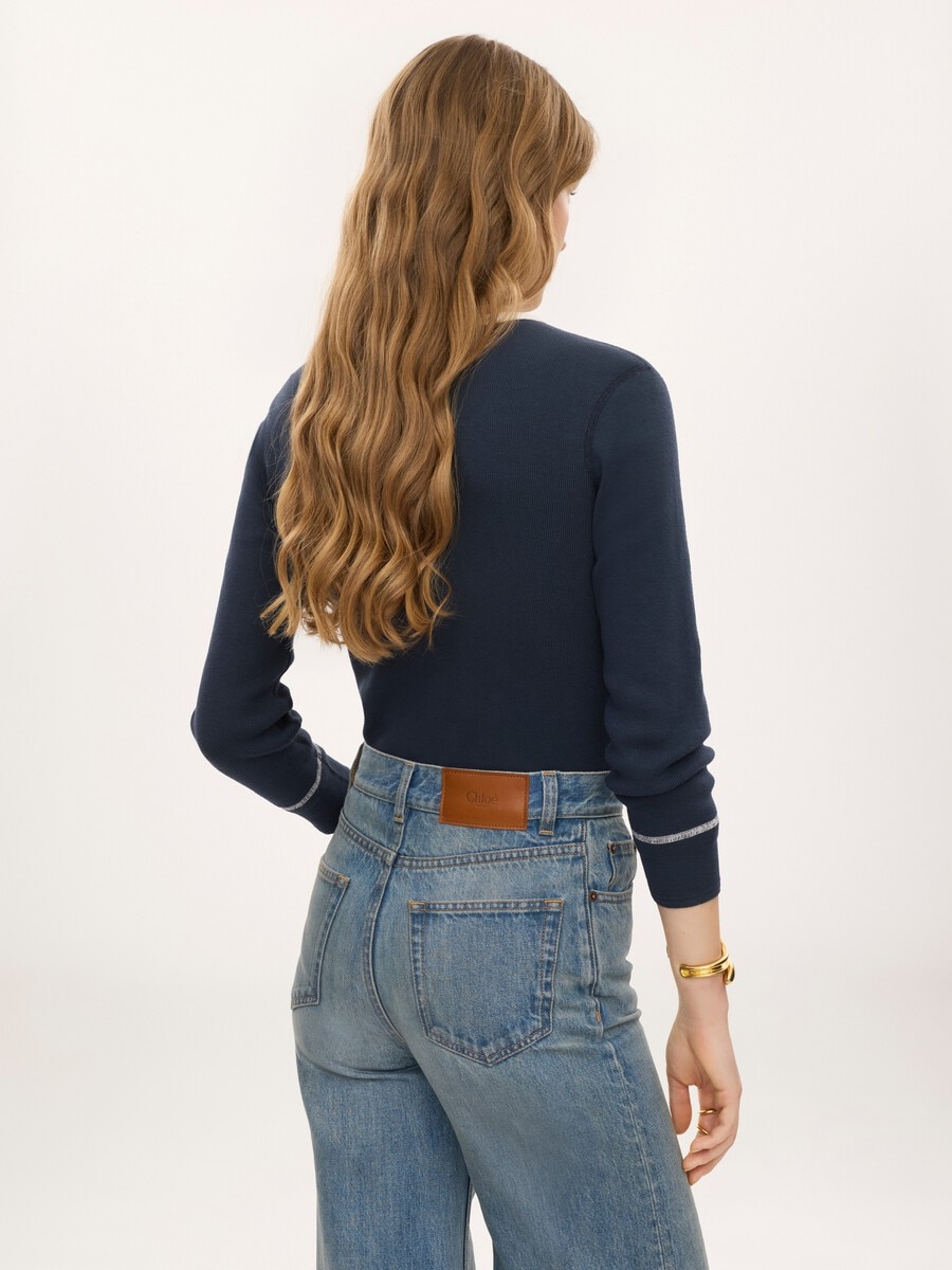 Fitted Henley shirt in cotton jersey - 5