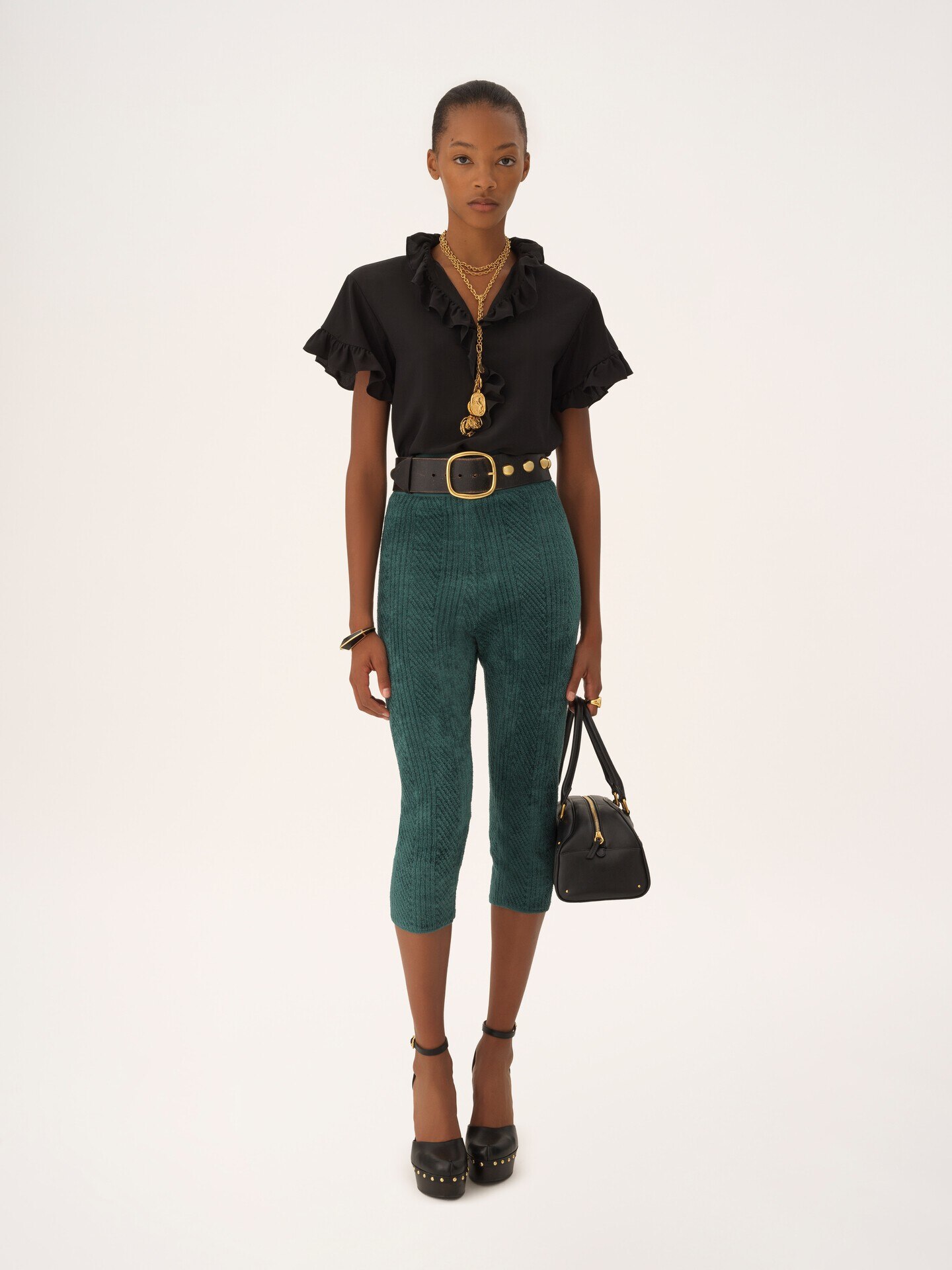 Short-sleeve ruffle top in cr&ecirc;pe de chine - 3