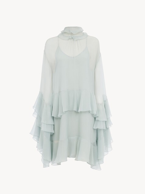 Minivestido con volantes de muselina de seda