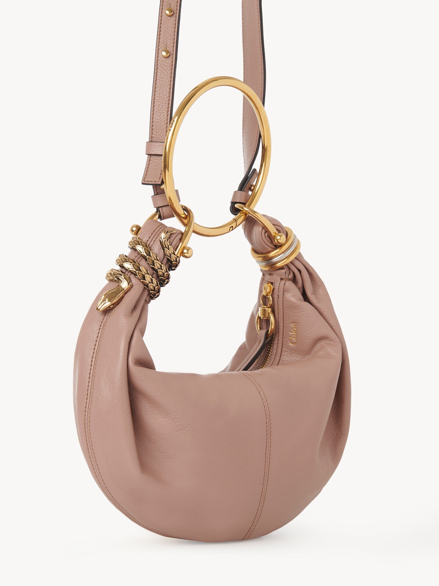 Bolso hobo Bracelet peque&ntilde;o de cuero granulado con adorno de serpiente - 4.0