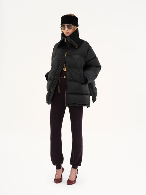 High-neck puffer jacket in shiny nylon