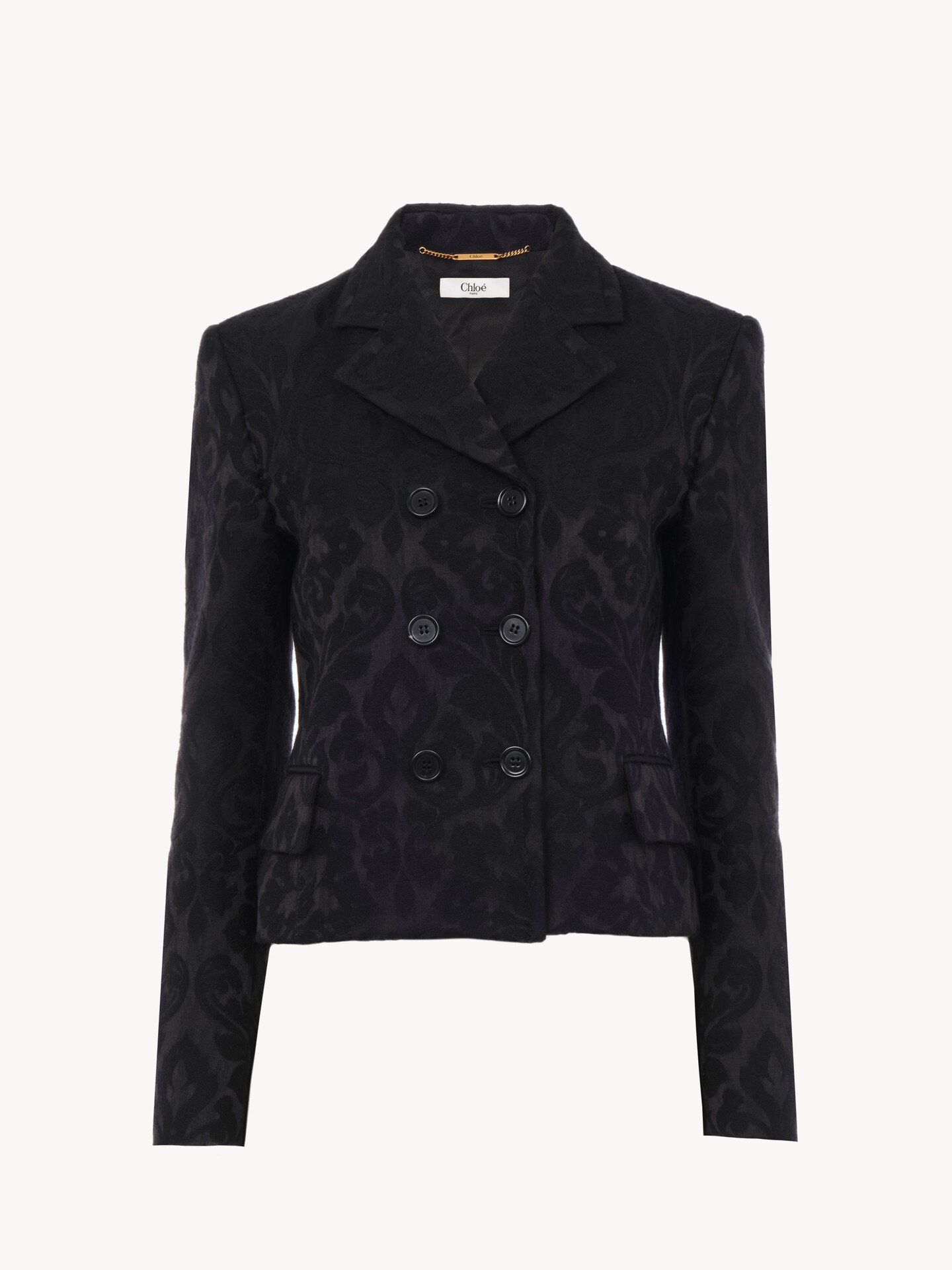 Double-breasted fitted jacket in a wool-mix jacquard - 1