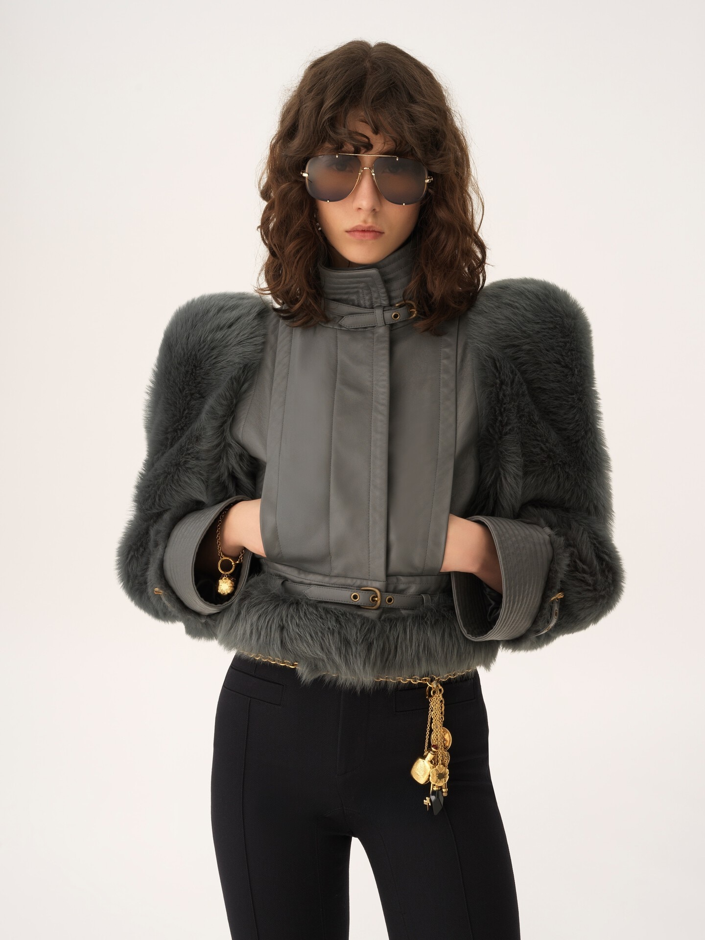 High-neck hybrid jacket in leather - 5