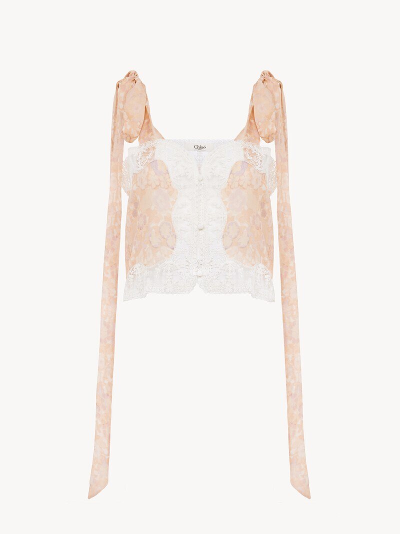 Knotted-strap cropped top in silk charmeuse & lace by Chloé